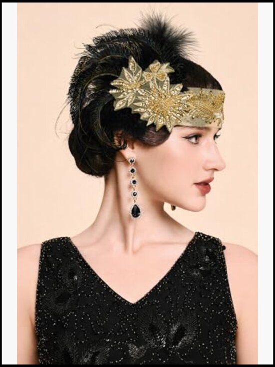 Feather Flapper Headpiece 1920s Gatsby Sequin Headband Vintage Cocktail main image 4